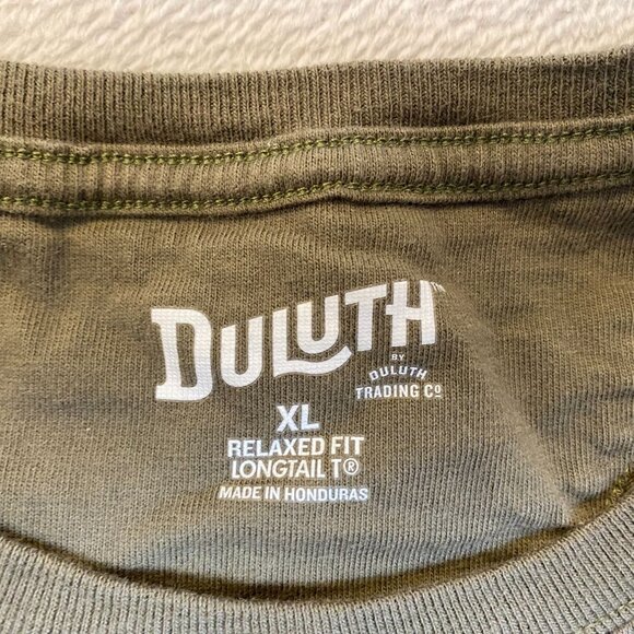 Duluth Mens Long Sleeve T-Shirt XL Olive Drab Green With Beaver Flag Design - Picture 5 of 10